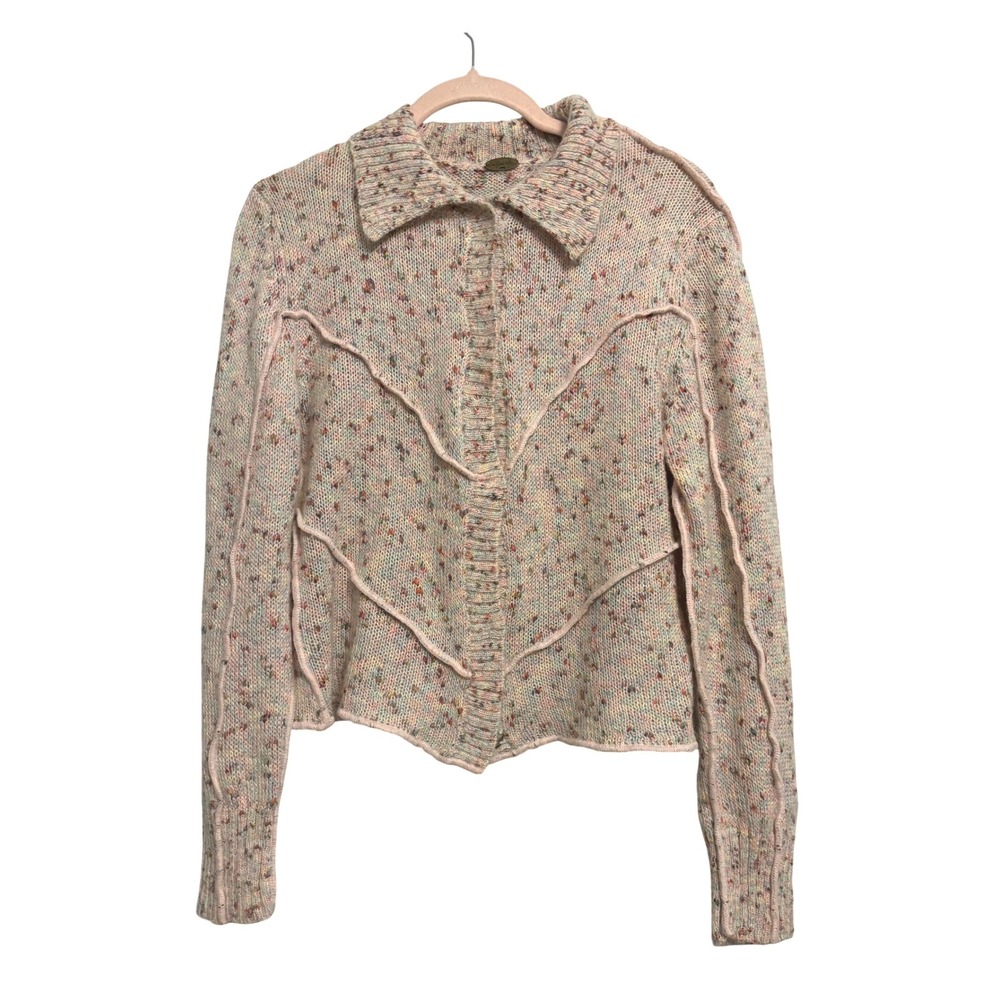 One Girl Who‎ Anthropology Confetti Knit Cardigan Sweater Pink Multi Color